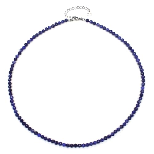 Sodalith Edelsteinkette mit facettierten 4mm Perlen - echte Natursteine - Länge verstellbar - Heilstein Schutzstein Edelstein Collier Glücksbringer Talisman Geschenk (Sodalith, 40, S) von LAKADA