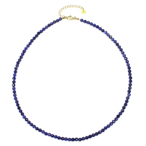 Sodalith Edelsteinkette mit facettierten 4mm Perlen - echte Natursteine - Länge verstellbar - Heilstein Schutzstein Edelstein Collier Glücksbringer Talisman Geschenk (Sodalith, 45, G) von LAKADA