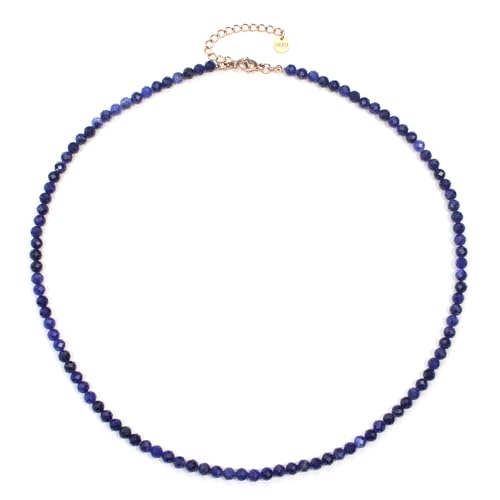 Sodalith Edelsteinkette mit facettierten 4mm Perlen - echte Natursteine - Länge verstellbar - Heilstein Schutzstein Edelstein Collier Glücksbringer Talisman Geschenk (Sodalith, 45, R) von LAKADA