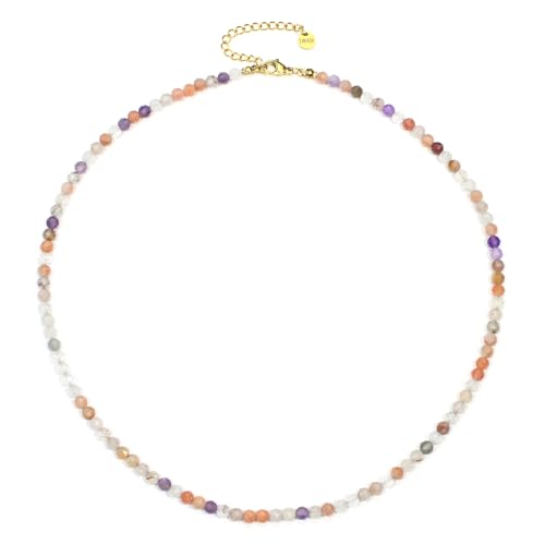 Super 7 Amethyst Edelsteinkette mit facettierten 4mm Perlen - echte Natursteine - Länge verstellbar - Heilstein Schutzstein Edelstein Collier Glücksbringer Talisman Geschenk (S. S. Amethyst, 45, G) von LAKADA