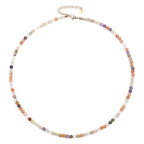 Super 7 Amethyst Edelsteinkette mit facettierten 4mm Perlen - echte Natursteine - Länge verstellbar - Heilstein Schutzstein Edelstein Collier Glücksbringer Talisman Geschenk (S. S. Amethyst, 50, R) von LAKADA