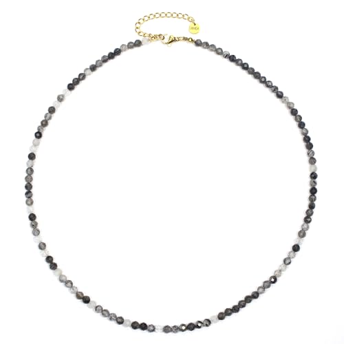 Turmalinquarz Edelsteinkette mit facettierten 4mm Perlen - echte Natursteine - Länge verstellbar - Heilstein Schutzstein Edelstein Collier Glücksbringer Talisman Geschenk (Turmalinquarz, 45, G) von LAKADA