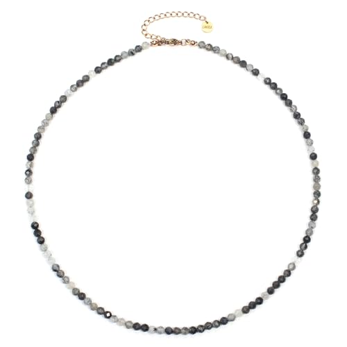 Turmalinquarz Edelsteinkette mit facettierten 4mm Perlen - echte Natursteine - Länge verstellbar - Heilstein Schutzstein Edelstein Collier Glücksbringer Talisman Geschenk (Turmalinquarz, 45, R) von LAKADA