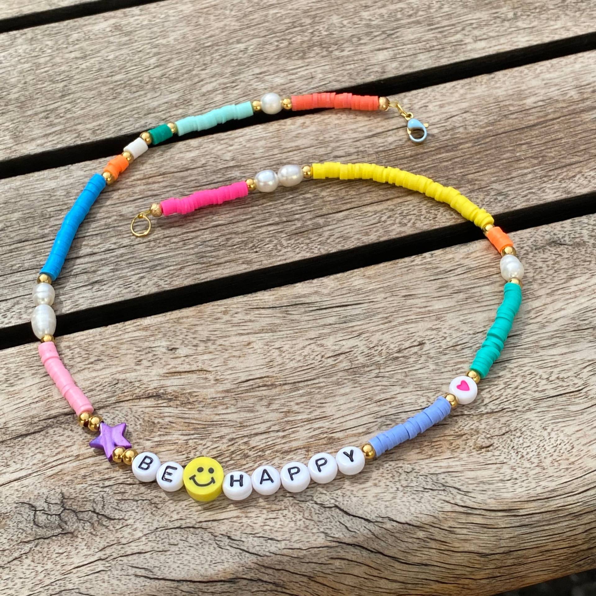 Halskette „Be Happy" Smiley Bunt - Aus Edelstahl Kette Goldene Geschenk Für Sie Weihnachtsgeschenk Damen von LAKASTgeschenkideen