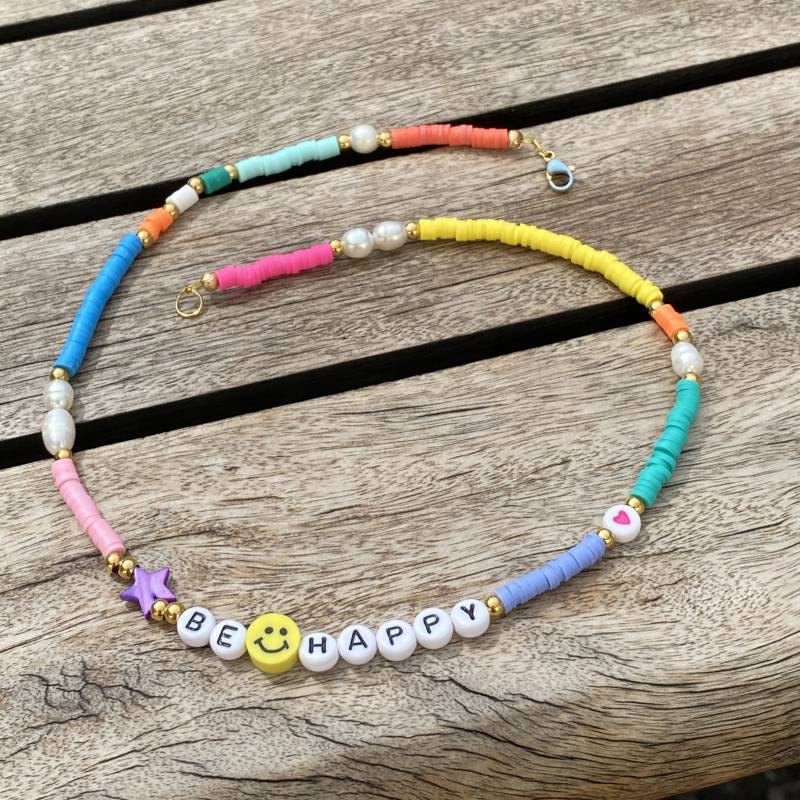 Halskette „Be Happy" Smiley Bunt - Aus Edelstahl Kette Goldene Geschenk Für Sie Weihnachtsgeschenk Damen von LAKASTgeschenkideen
