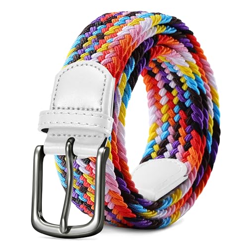 LAKIDAY Flechtgürtel aus Stoff, Elastischer Stretchgürtel für Damen und Herren Regenbogen 115 cm Hochwertig & Bequem Breite 3.5 cm von LAKIDAY