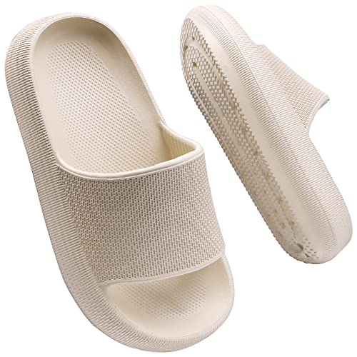 LAKIGE Kinder Badelatschen Jungen Mädchen rutschfest Dusch Badeschuhe Sommer Hausschuhe Cosy House Badeschuhe Strand Schwimmbad Rutschsandalen für Kinder Beige 29 EU von LAKIGE