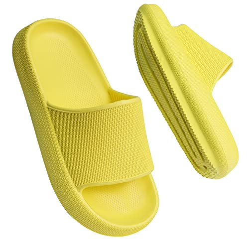 LAKIGE Kinder Badelatschen Jungen Mädchen rutschfest Dusch Badeschuhe Sommer Hausschuhe Cosy House Badeschuhe Strand Schwimmbad Rutschsandalen für Kinder Gelb 35 EU von LAKIGE