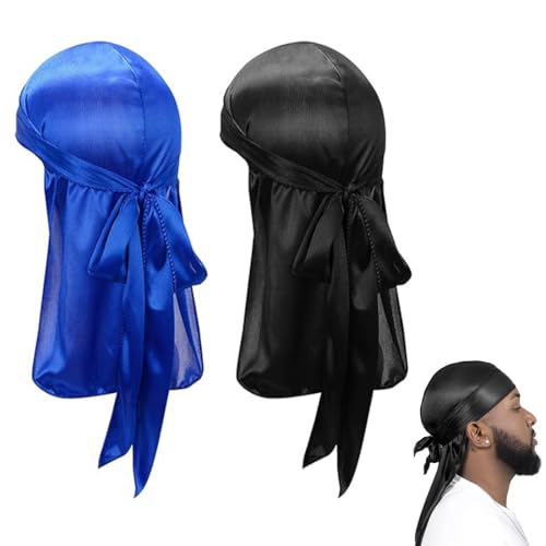 LAKJUOZ 2 Stück Durag Mit Langem Schwanz Unisex Durag Men Silk Piraten Bandanas Mit Langem Schwanz Und Breiten Trägern Für Männer Frauen Die Tägliche Hip-Hop-Dekoration von LAKJUOZ