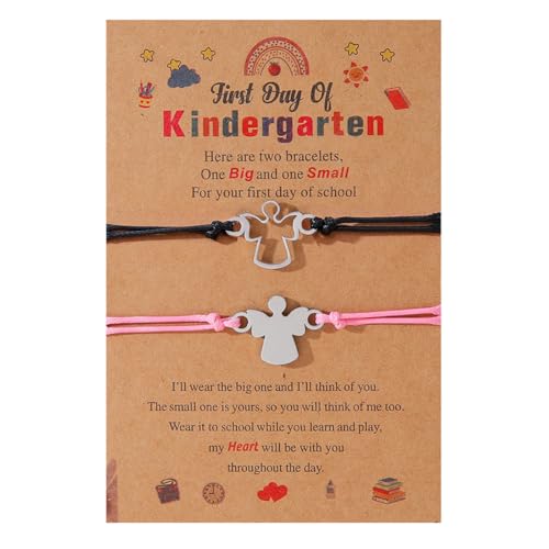 LAKJUOZ 2 Stück Endlich Schulkind Armband Schulanfang Armband, Armbänder Einschulung Geschenk Karte Schulanfang Geschenke Für Erster, Einschulung Junge, Engel Anhänger Armband von LAKJUOZ