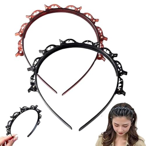 LAKJUOZ 2 Stück Headband With Clips, Haarreif Mit Klammern, Hairstyle Aid, Headband With Tooth Headband Braid Tool, Elegant Headband For Women And Girls von LAKJUOZ