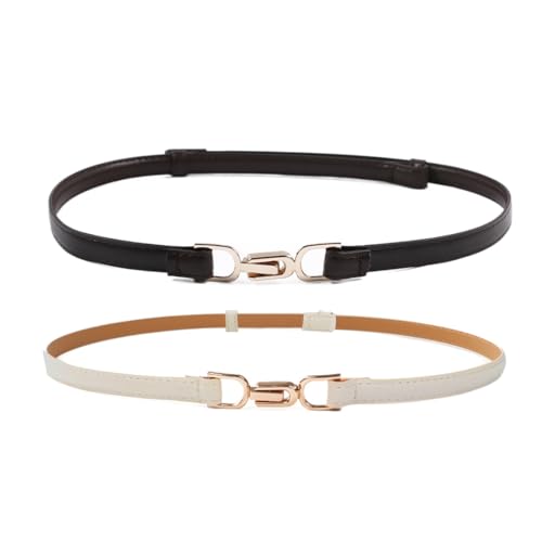 LAKJUOZ 2 Stück Leder Skinny Frauen Gürtel Mode Damen Dünne Leder Taillengürtel Für Kleider Mit Goldschnalle von LAKJUOZ