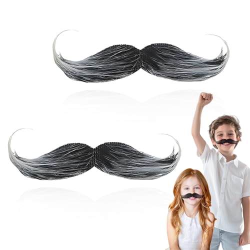 LAKJUOZ 2 Stück Schnurrbart Zum Ankleben Kinder Schnauzer Zum Ankleben Fake Bart Fasching Man Klebebart Künstlicher Funny 80Er Schwarz Oberlippenbart Cosplay Kostüm Für Halloween Weihnachten von LAKJUOZ