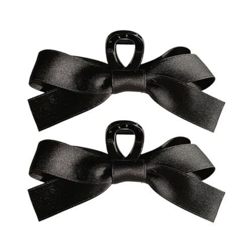 LAKJUOZ 2 Stück Schwarze Haarschleifen-Klauenklammer Für Frauen Und Mädchen Satin Schleifenklammer Für Frauen Schleife Haarklammer Schwarze Haarschleifen Große Haarklemmen Rutschfeste Krallenklemmen von LAKJUOZ