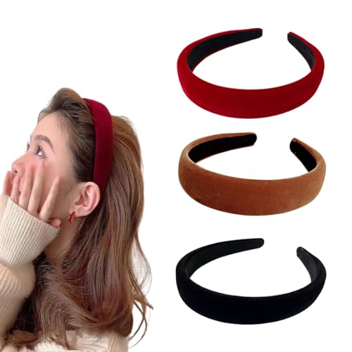 LAKJUOZ 3 Stück Haarreif Modisches Haarbänder Breite Stirnbänder Aus Samt Breit Stirnband Haarreifen Stirnbänder Haarband Vintage Haarband Für Mädchen Und Frauen von LAKJUOZ