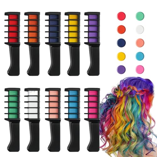 LAKJUOZ Haarkreide Für Mädchen Set 10 Auswaschbare Farben Temporäre Haarkreide Kamm Haar Kreide Haarkreide Für Kinder Ideal Für Halloween Weihnachten Geburtstage Sicher Und Farbenfroh von LAKJUOZ