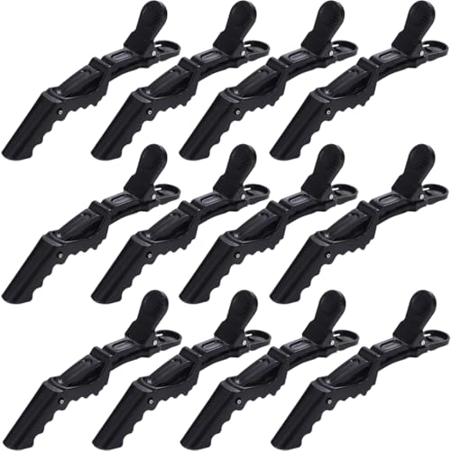 LAKJUOZ Haarspangen Friseur 12 Stück, Kunststoff Haarklammer, Friseur Clips Mit Rutschfestem Griff Und Breiten Zähnen Für Damen Und Mädchen, Professionelle Friseurspange (Schwarz) von LAKJUOZ