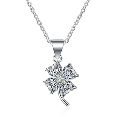 LAKJUOZ Kette Damen Halskette Mit Kleeblatt Zirkonia Vierblättriges Glücksbringer Anhänger Aus 925 Sterling Silber Halskette Für Frauen Mädchen von LAKJUOZ
