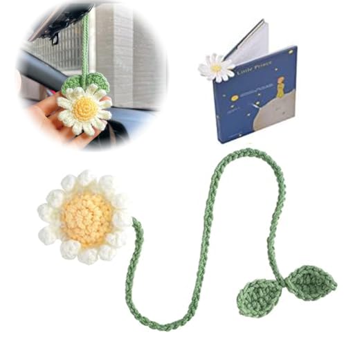 LAKJUOZ Rückspiegel Anhänger, Niedliche Kleines Gänseblümchen Auto Rückspiegel Ornament Auto Rückspiegel Dekoration Handgefertigt Gestrickt Anhänger Für Autospiegel Türen Zuhause Büro Für Frauen von LAKJUOZ