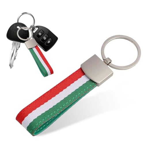 LAKJUOZ Schlüsselanhänger Flagge Italiens Italienische Flagge Schlüsselanhänger Aus Segeltuch Und Metallring Nicht Leicht Zu Brechen Mode Rostfrei Lichtecht Auto Schlüsselanhänger Für Männer Frauen von LAKJUOZ