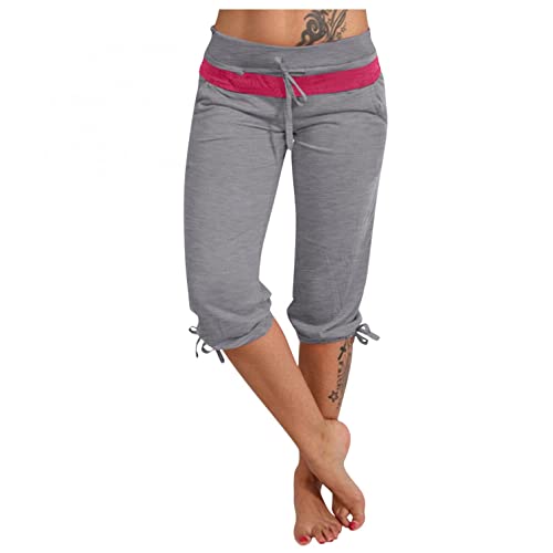 LAKOYA Caprihose Damen Sommer 3/4 Sport Stretch Hosen aus Baumwolle,Yoga Gym Fitness Seamless Training Jogger Frauen Capri Shorts Running Dreiviertel Pant Lauf Trousers Radlerhose, U02-grau, L von LAKOYA