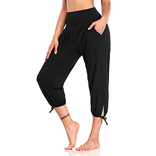 LAKOYA Caprihose Damen Sommer 3/4 Stretch Loose Fit Sport Hosen,Yoga Gym Fitness Seamless Training Jogger Frauen Capri Shorts Running Dreiviertel Pant Lauf Trousers Radlerhose von LAKOYA