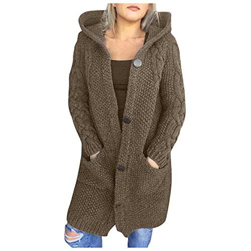 LAKOYA Damen Lange Strickjacke mit Kapuze Oversized Longstrickjacke Grobstrick Herbst Winter Elegante Langarm Casual Long Offener Vorderseite Sweater Cardigan mit Tasche Strickmantel für Damen von LAKOYA