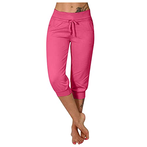 LAKOYA Damen Sommer 3/4 Caprihose,Sport Stretch Yoga Gym Fitness Seamless Training Jogger Frauen Capri Hosen Running Shorts Dreiviertel Pant Lauf Trousers Radlerhose aus Baumwolle von LAKOYA