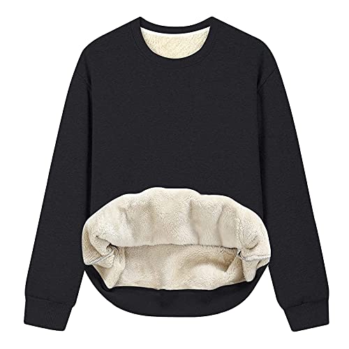 LAKOYA Damen Warm Gefüttert Pullover Teddy Fleece Sweatshirt Winter Einfarbig Tops Rundhals Kapuzenpullover Langarmshirt Hoodie Dicker Große Größen Lose Frauen Lässiges Oberteil Pulli von LAKOYA