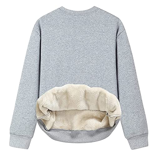 LAKOYA Damen Warm Gefüttert Pullover Teddy Fleece Sweatshirt Winter Einfarbig Tops Rundhals Kapuzenpullover Langarmshirt Hoodie Dicker Große Größen Lose Frauen Lässiges Oberteil Pulli von LAKOYA