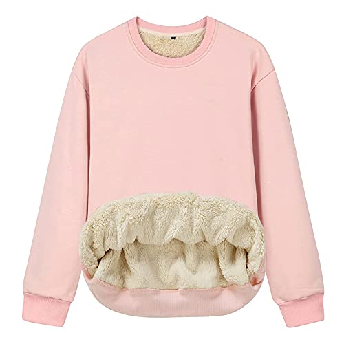 LAKOYA Damen Warm Gefüttert Pullover Teddy Fleece Sweatshirt Winter Einfarbig Tops Rundhals Kapuzenpullover Langarmshirt Hoodie Dicker Große Größen Lose Frauen Lässiges Oberteil Pulli von LAKOYA