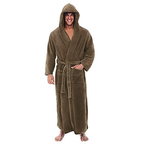 LAKOYA Herren Fleece Bademantel Frottee mit Kapuze, Sauna Flauschig Extra Lang Plüsch Bademantel Baumwolle Microfaser Flauschiger Bademantel Große Größe Morgenmantel Nachtwäsche Kimono von LAKOYA