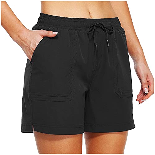 LAKOYA Stoffshorts Damen Sommer Solid Freizeit Short Hot Pant Sommerhose Running Yoga Fitness Sporthosen Kordelzug Elastischer Taille Weitem Bein Kurze Hosen mit Tasche von LAKOYA