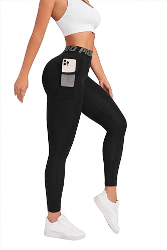 LALA BIRDS High Waist Workout Leggings mit Taschen, Midnight Yoga Leggings für Damen, Rosa, Schwarz, S von LALA BIRDS