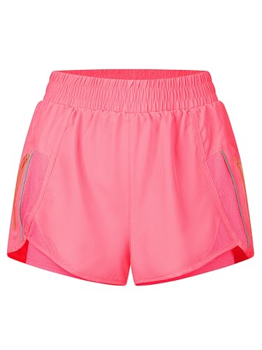 LALA BIRDS Sport-Shorts für Damen, hoher Schlitz, für Laufen, Workout, schnell trocknende Shorts mit Futter (ohne Tasche), Knallpink (Hot Pink), Klein von LALA BIRDS
