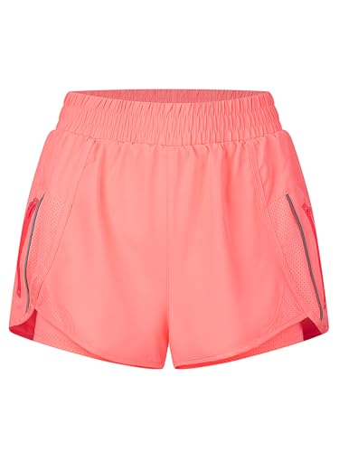 LALA BIRDS Sport-Shorts für Damen, hoher Schlitz, für Laufen, Workout, schnell trocknende Shorts mit Futter (ohne Tasche), Orangerosa, Groß von LALA BIRDS