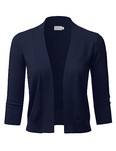 LALABEE Damen Bolero Cardigan 3/4 Ärmel vorne offen geschnitten (S~XL), LBT002-navy, XX-Large von LALABEE