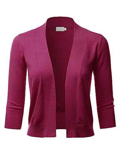 LALABEE Damen Bolero Cardigan 3/4 Ärmel vorne offen geschnitten (S~XXL), LBT002-Magenta, XX-Large von LALABEE