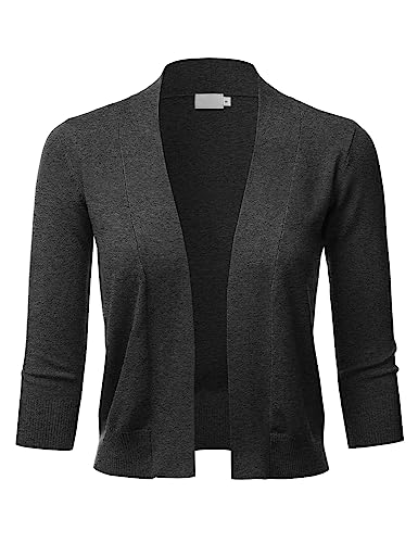 LALABEE Damen Bolero-Strickjacke, klassisch, 3/4-Ärmel, vorne offen, Größe S - XL - grau - Klein von LALABEE