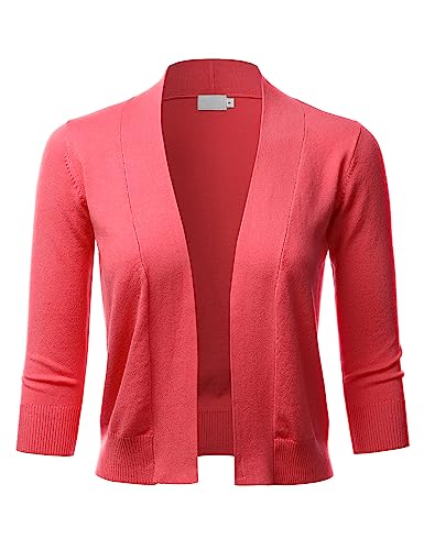 LALABEE Damen Bolero-Strickjacke, klassisch, 3/4-Ärmel, vorne offen, Größe S - XL - rosa - Groß von LALABEE