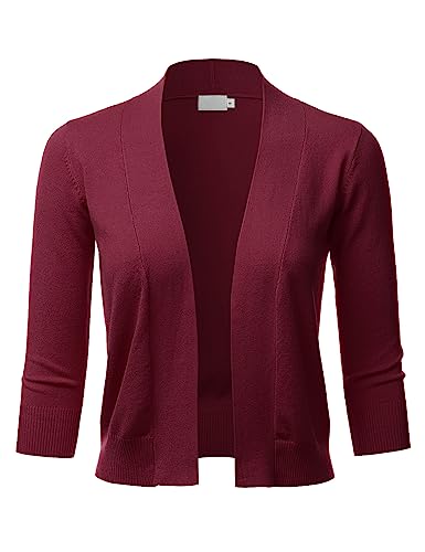 LALABEE Damen Bolero-Strickjacke, klassisch, 3/4-Ärmel, vorne offen, Größe S - XL - rot - X-Groß von LALABEE