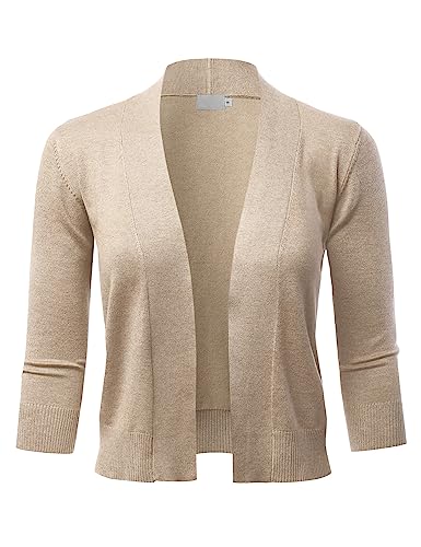 LALABEE Damen Bolero-Strickjacke, klassisch, 3/4-Ärmel, vorne offen, Größe S - XXL, LBT002-Khaki, XX-Large von LALABEE