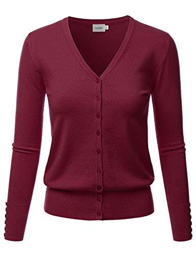 LALABEE Damen-Strickjacke, V-Ausschnitt, langärmelig, Knopfleiste, weicher Strick, S-XXL, Burgunderrot, XX-Large von LALABEE