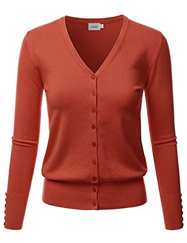 LALABEE Damen V-Ausschnitt Langarm Button Down Sweater Cardigan Weich Strick - Orange - Mittel von LALABEE