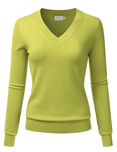 LALABEE Damen V-Ausschnitt Langarm Weich Stretch Pullover Strickoberteil Pullover (S~XXL), Lbt011-lime, Klein von LALABEE