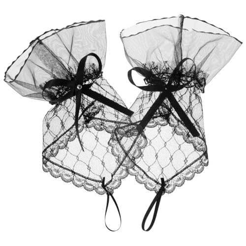 LALADEFIEE 1paar Fingerlose Spitzenhandschuhe Für Damen Mit Rüschendetails Und Schleifenakzent Für Hochzeiten Teepartys Und Tanzaufführungen Elegantes Accessoire Aus Zarter Spitze von LALADEFIEE