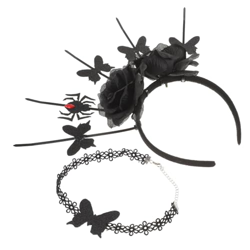 LALADEFIEE 1satz Gothic Spider Choker Und Haarreif Set Für Halloween Und Cosplay Dunkle Blumenaccessoires Für Für Kostümpartys Und Themenfeiern von LALADEFIEE