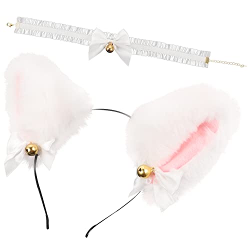 LALADEFIEE Cosplay-katzenhalsband Set mit Katzenohren Stirnband Schleife Haarreifen und Spitzenschleifen-halskette für Party-cosplay von LALADEFIEE