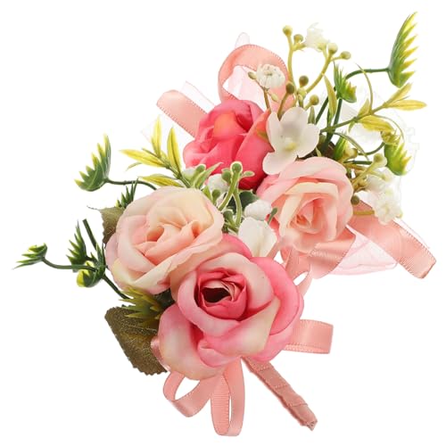 LALADEFIEE 1 Satz Wrist Flower Corsage Set für Hochzeiten Teiliges Set mit Tiefrosafarbener Handgelenkblume und Corsage Handgefertigte Langlebige Kunstblumen für Brautjungfern und von LALADEFIEE
