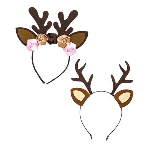 LALADEFIEE Weihnachts Haarreif Satz 2 Stück Geweih Stirnbänder Vliesmaterial Weihnachtsdekoration Kopfschmuck von LALADEFIEE